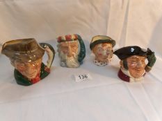 4 Royal Doulton medium character jugs being Mine Host, Jarge, Poacher and Neptune