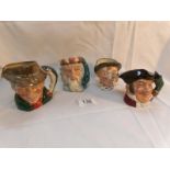 4 Royal Doulton medium character jugs being Mine Host, Jarge, Poacher and Neptune