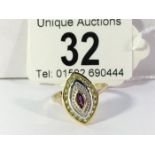 A 9ct citrine, amethyst and diamond yellow gold ring, size S