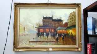 A gilt framed oil on canvas painting of an Edwardian City Square signed J.C. Valtori Paris