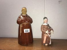 A monk decanter and a monk nodding head figure
