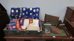 A large collection of Masonic items including Gavels, sashes, books etc