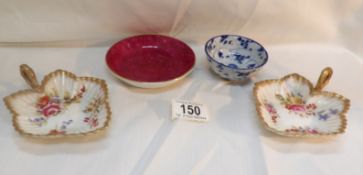 2 Ammersely Dresden dishes, A Worcester dish and a Chinese tea bowl