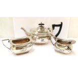 A 3 piece silver tea set, maker W & H, HM Sheffield 1923, 1150gms