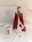 A Royal Worcester Queen Elizabeth II 80th birthday figure and a 1902 mug