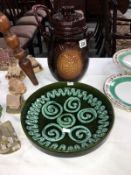 2 items of west German pottery being a green bowl and a 'Rumtopf' lidded jar
