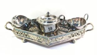 A small 3 piece silver plated tea set on an EPNS tray