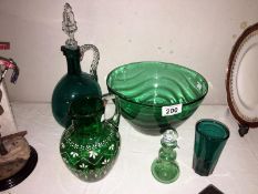 5 pieces of assorted glass ware including over painted jug