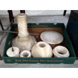 A box of alabaster pedestal parts A/F