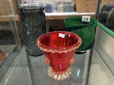 3 items of art glass including Whitefriars style vase