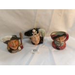 3 medium Royal Doulton character jugs, Falstaff, Long John Silver and Aramis