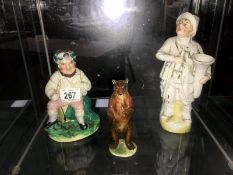 2 19th century Staffordshire figures and a figure of a bear