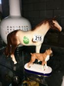 A Melba ware horse and an unmarked boxer dog