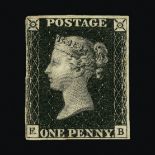 Great Britain - QV (line engraved) : (SG 1) 1840 1d intense black, plate 5, EB, 4 tiny to good