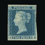 Great Britain - QV (line engraved) : (SG 14) 1841 2d blue, BA, 4 very small to huge margins,