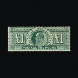 Great Britain - KEVII : (SG 320) 1911-13 Somerset House £1 deep green, centred to NE, excellent