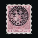 Great Britain - QV (surface printed) : (SG 130) 1867-83 wmk Anchor 5s rose on blued paper, BH,