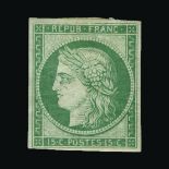 France : (SG 4) 1850 Ceres 15c green on bluish-green - good-looking example with even margins and