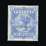 Great Britain - QV (surface printed) : (SG 177as) 1883-84 blued paper 10s cobalt, DA, ovptd.