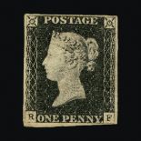 Great Britain - QV (line engraved) : (SG 2) 1840 1d black, plate 2, RF 4 small to good margins,