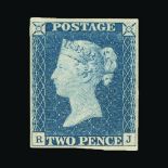 Great Britain - QV (line engraved) : (SG 5) 1840 2d blue, plate 1, RJ, 4 decent margins,
