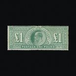 Great Britain - KEVII : (SG 266) 1902-10 DLR £1 dull blue-green, one pulled perf at centre top,