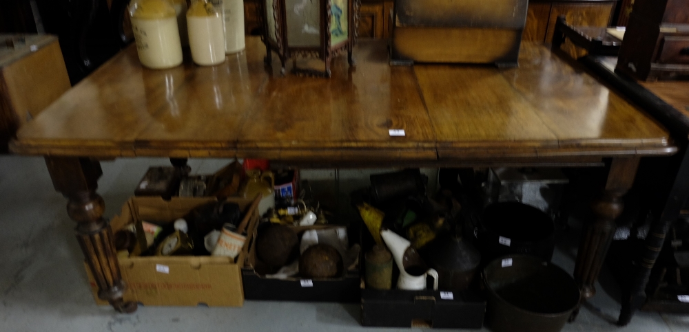 Late 19thC Mahogany Dining Table, d-shaped ends, on turned and reeded feet, cup castors, 67”l x 41”