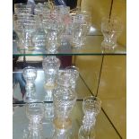 Matching Set of 6 Cut Glass Tumblers, bulbous shaped, with a matching cut glass decanter with