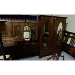 4 piece Inlaid Mahogany Bedroom Set incl. double bed frame with irons, 2-door wardrobe, dressing