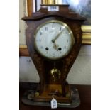 Late 19thC French Mantle Clock in Decorative Inlaid Mahogany Case, with visible pendulum, “L.