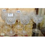 Matching Set of 10 Cut Glass Wine Glasses, diamond cut