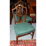 Matching Set of 6 Mahogany Hepplewhite Style Dining Chairs, the padded seats covered with green