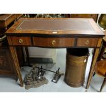 Empire Style Writing Table, the inlaid top inset with tooled brown leather, over 3 frieze drawers
