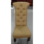 Victorian Nursing Chair, floral fabric covered seat and buttoned back, on turned mahogany legs,