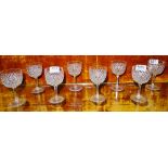 Matching Set of 8 Diamond cut Glass Port Glasses, on stems, with cut bases