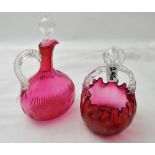 2 Victorian Red Glass Items, Ewer with glass handle & Bon Bon Basket with turned glass carrying