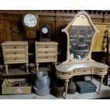 Continental Painted Pine Dressing Table with a mirror back and a Pair of matching Bedside Lockers (