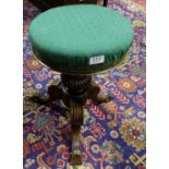 WMIV Mahogany Revolving Piano Stool, with padded top, green fabric cover