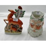 Two 19thC Staffordshire figures – Santa Clause Jug & Deer Spill Vase