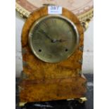 Late 19thC Mantle Clock in Walnut Case, brass mounts and carrying handle, brass dial, 12” h