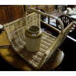 Log Basket with carrying handle and a stoneware jam jar (2)