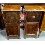 Matching Pair Mahogany Pier Cabinets, the carved top rims, over a rectangular drawer with circular