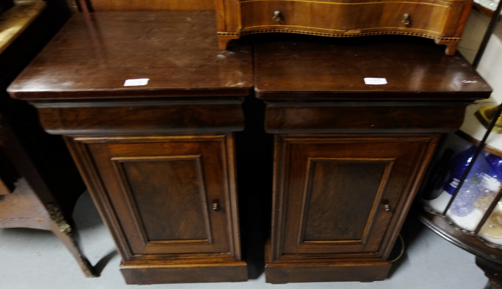 Matching Pair Mahogany Bedside Cabinets, each with a frieze and base drawer and single door cabinet,