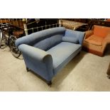 Edw. Sofa/Day Bed, with drop end, the padded seat and back covered with blue fabric, on mahog
