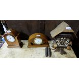 2 mahogany cased mantle clocks, 1 Walker & Hall & Continental Cuckoo Clock with weights