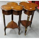 Matching Pair of Louis IX style Lamp Tables, shamrock shaped tops, (18.5” dia) over sabre legs and