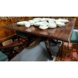 19thC Mahogany Breakfast Table, rectangular shaped, 52” x 54”, on central pod with 4 splayed legs,