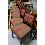 Matching Set of 6 Mahogany Dining Chairs, c.1860, the padded backs and seats supported on turned and