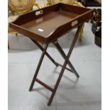 Mahogany Butlers Tray with carrying handles (25”long), on folding stand