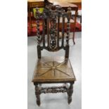 Oak Jacobean Style Hall Chair, barley twist upper supports, on bobbin turned stretchers